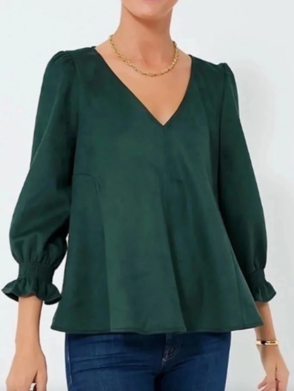 Tuckernuck Malachite Green Faux Suede Easton Swing Blouse, XL Flowy Holiday Chic